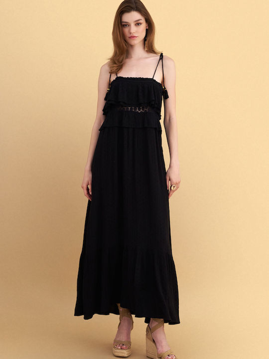 Summer Maxi Dress with Ruffles Black