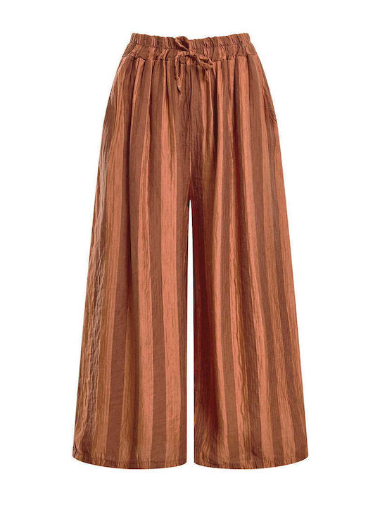 Celestino Damenhose Gestreift Loose Fit Kamel