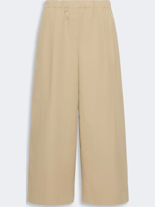 Pantaloni Largi Dama Cu Cauciuc În Fit Lejer Bej