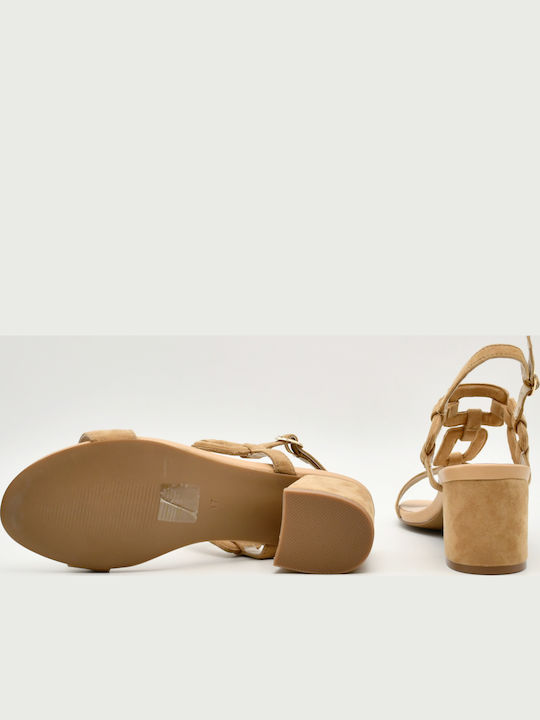 Damen Sandalen Aus Leder Beige
