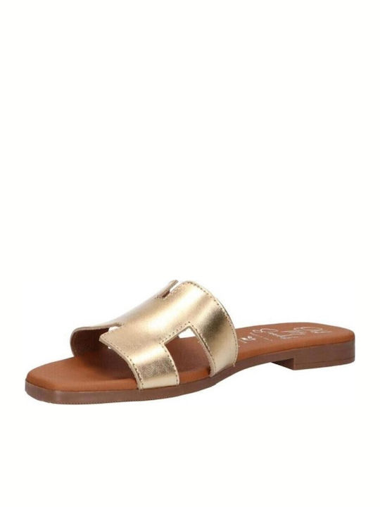 Leather Women's Flat Sandals Gold