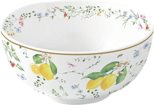 Easy-Life Fleurs Et Citrons Servierschale Rund aus Porzellan Gelb