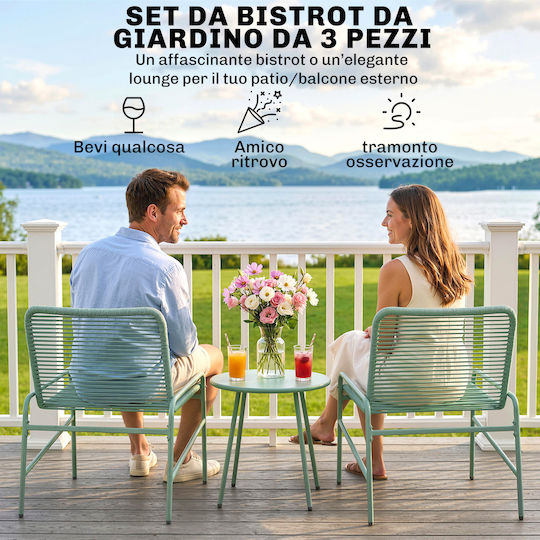 Outsunny Garten- und Outdoor-Möbelsets Wohnzimmer Typsatz 3 Stück Grün mit Kissen