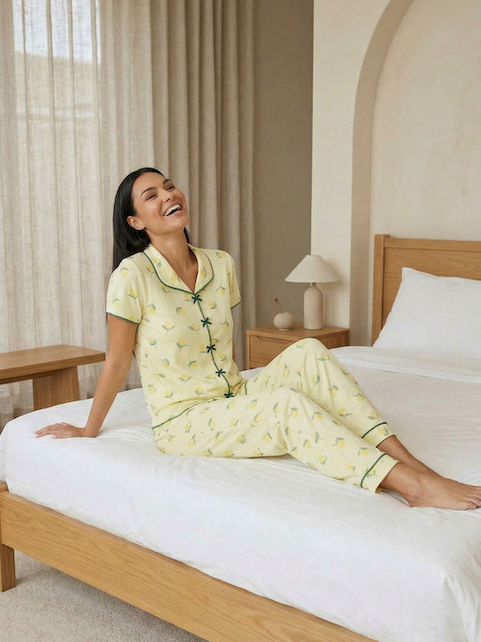 Set De Pijamale Dama Galbene Pentru Vară Set De Pijamale Dama Galbene Pentru Vară