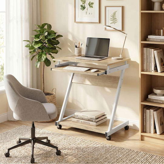 Wooden Oak Desk with Metal Legs 60x48x73cm