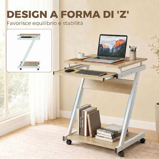 Wooden Oak Desk with Metal Legs 60x48x73cm