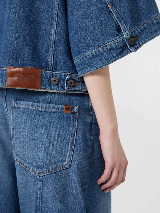 Κοντό Γυναικείο Τζιν Μπουφάν Dark Aged Denim
