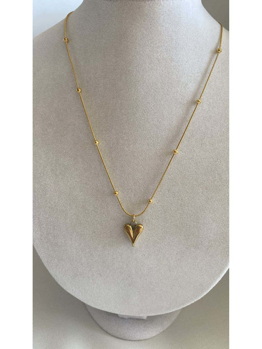 Necklace With Heart Design In Gold Plated Steel