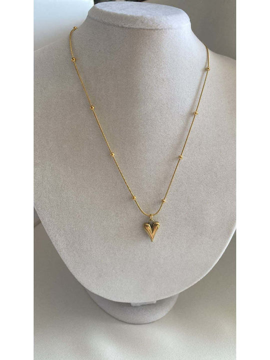 Necklace With Heart Design In Gold Plated Steel