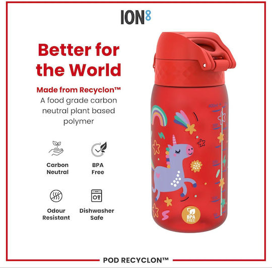 Easylife Kids Thermos Water Bottle Unicorn Plastic Red 350ml