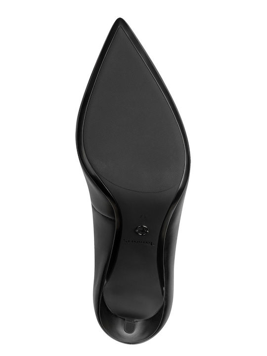Leather Heels with Strap & Mid Heel Black