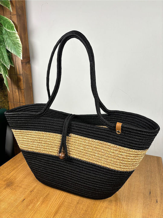 Wicker Black Beach Bag