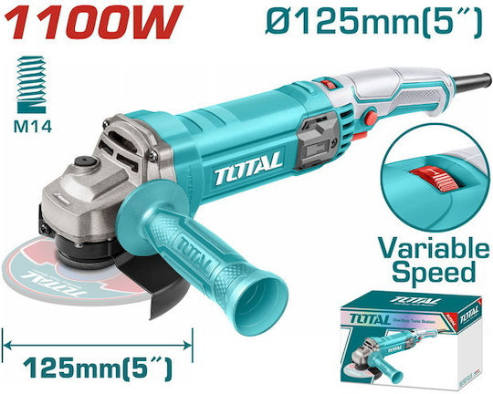 Total TG110125565E Grinder 125mm Electric 1100W with Speed Adjustment