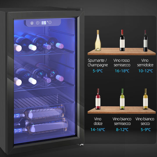 HomCom Wine Refrigerator 24 Bottles 68l Adjustable Temperature 4-16°c Anti-uv Glass Shelves Black 800-326v90bk