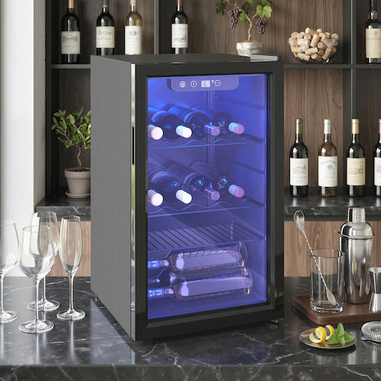 HomCom Wine Refrigerator 24 Bottles 68l Adjustable Temperature 4-16°c Anti-uv Glass Shelves Black 800-326v90bk