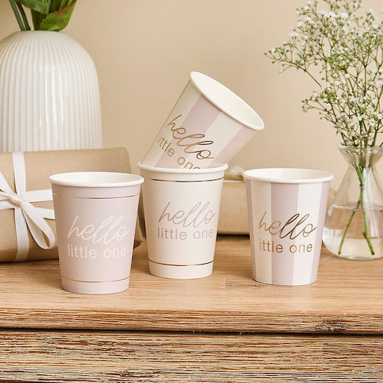 Paper Glasses "Hello Little One" Beige Cream 8 Pieces