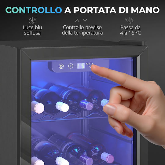 HomCom Wine Refrigerator 24 Bottles 68l Adjustable Temperature 4-16°c Anti-uv Glass Shelves Black 800-326v90bk