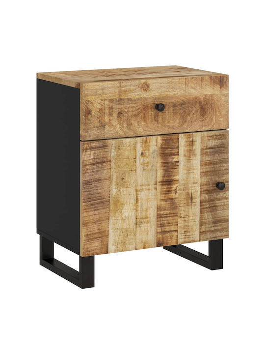 Wooden Bedside Table with Metal Legs Beige 50x33x60cm