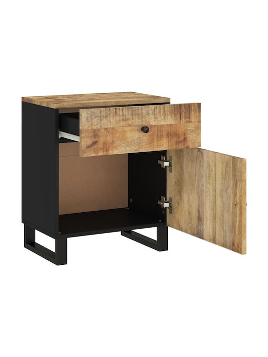 Wooden Bedside Table with Metal Legs Beige 50x33x60cm