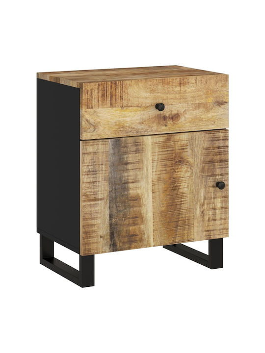 Wooden Bedside Table with Metal Legs Beige 50x33x60cm
