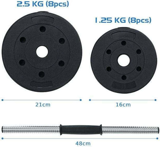 Costway Set de gantere cu bară Greutate totală 30kg Reglabile