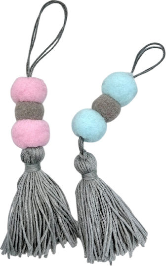 Christening Wedding Favor Tassel Light Blue & Grey Pom Pom Hanging 15cm Φ3ς Riniotis Rin-f3s