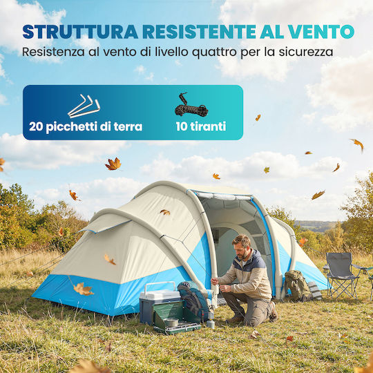 Outsunny Σκηνή Camping Τούνελ Φουσκωτή Αποθήκευσης Μπλε 4 Εποχών για 4 Άτομα 485x245x188εκ.