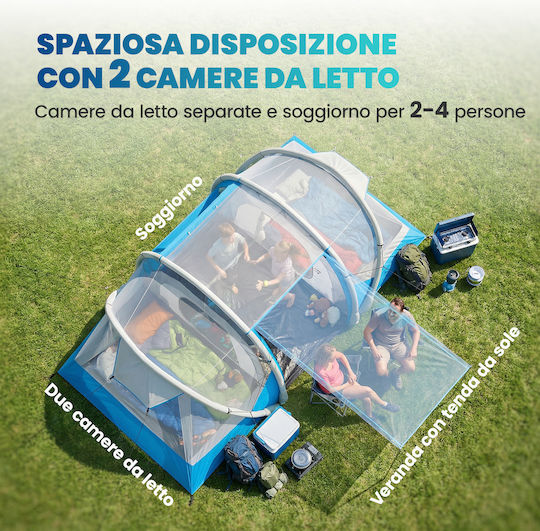 Outsunny Σκηνή Camping Τούνελ Φουσκωτή Αποθήκευσης Μπλε 4 Εποχών για 4 Άτομα 485x245x188εκ.