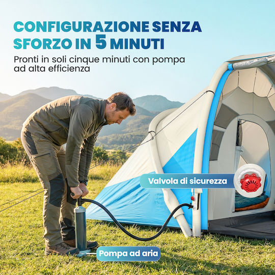 Outsunny Σκηνή Camping Τούνελ Φουσκωτή Αποθήκευσης Μπλε 4 Εποχών για 4 Άτομα 485x245x188εκ.