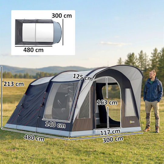 Outsunny Camping Tent Tunnel Blue 4 Seasons For 4 People 480x300x213cm
