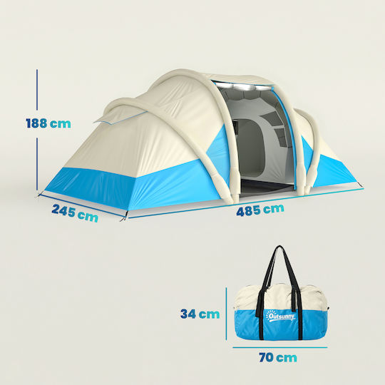 Outsunny Σκηνή Camping Τούνελ Φουσκωτή Αποθήκευσης Μπλε 4 Εποχών για 4 Άτομα 485x245x188εκ.