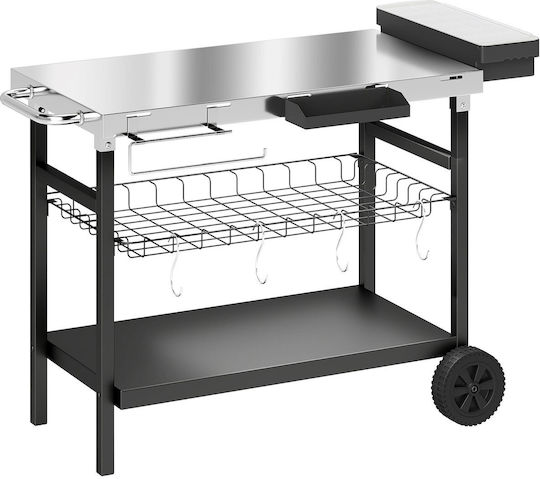 Outsunny Outdoor Barbecue Cart Bench Stainless Steel Spice Holder Hooks Side Handle Black 846-277v00bk