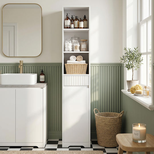 HomCom Badezimmer-Säulenschrank Boden Weiß