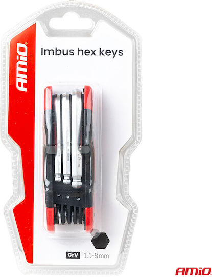 Amio Folding Allen Wrenches Imbus Cr-v 1.5-8mm Multi-Tool Heavy Duty Stable Fit On Screw & Daily Use 1 Piece 04788/am