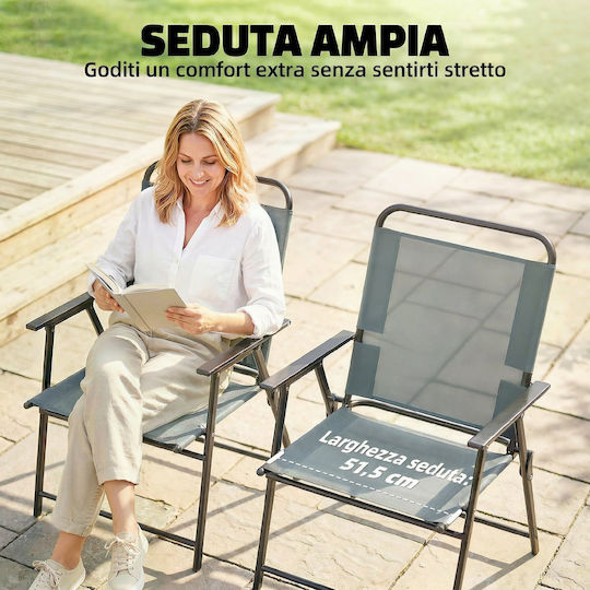 Outsunny Beach Chair Grey Set 2pcs