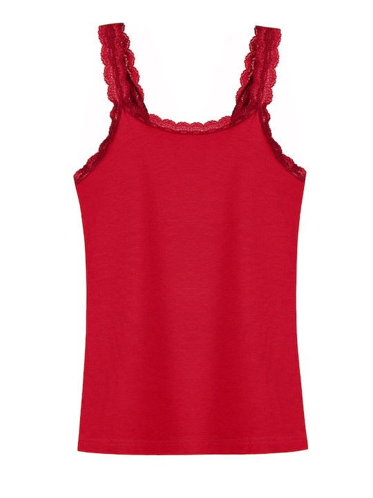 Cotton Red Women's T-Shirt with Spaghetti Strap