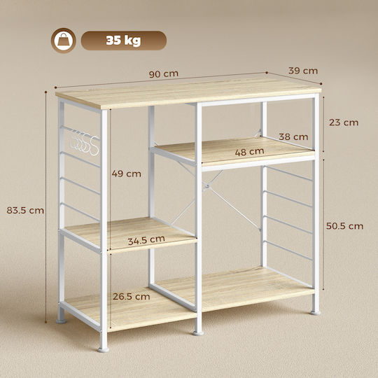 HomCom Ραφιέρα Κουζίνας Ξύλινη Λευκή 83.5x39x90cm