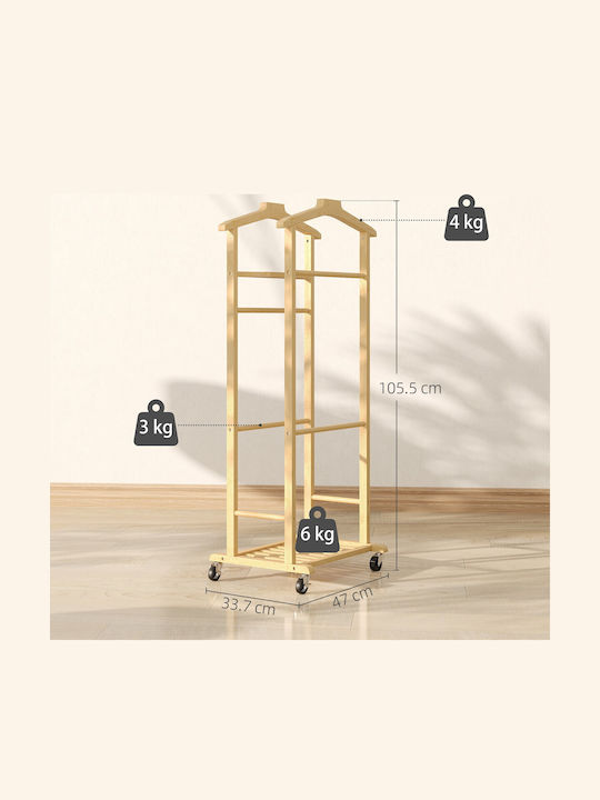 HomCom Τροχήλατη Κρεμάστρα Δαπέδου από Bamboo Καφέ 47x33.7x105.5cm