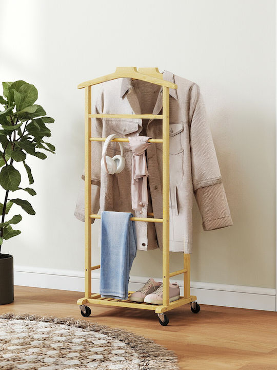 HomCom Τροχήλατη Κρεμάστρα Δαπέδου από Bamboo Καφέ 47x33.7x105.5cm