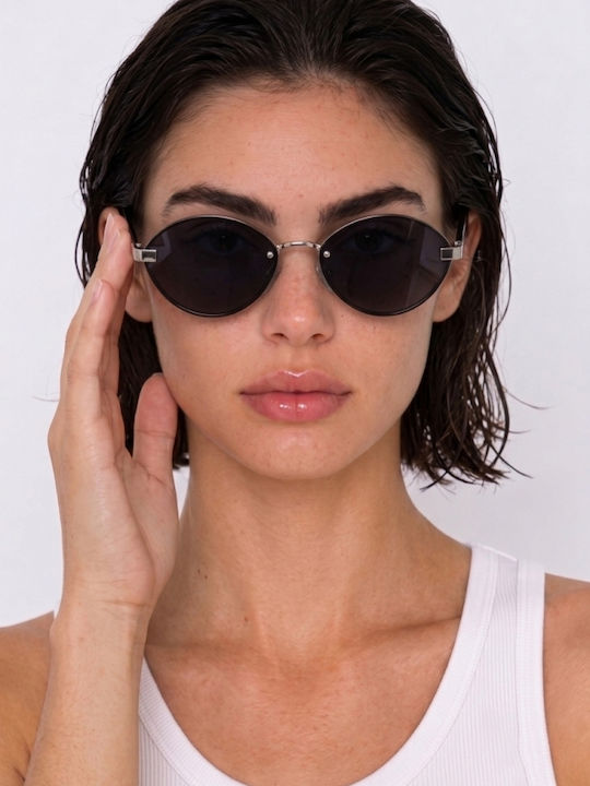 Luigi Unisex Sunglasses with Black Metallic Frame and Black Lens