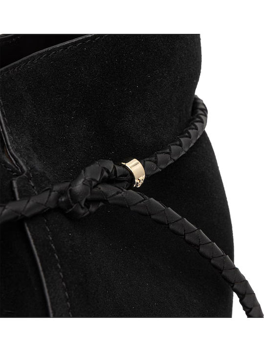 Damen Schultertasche Aus Leder Schwarz