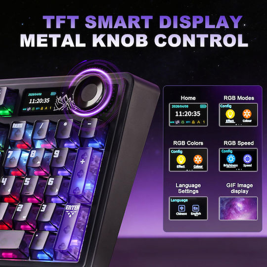 Ajazz AK980 V2 Pro Wireless Gaming Mechanical Keyboard 98% with RGB Lighting English US Transparent Yellow-Purple Dark Purple