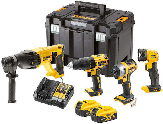 DEWALT DCK440P2T Σετ Δραπανοκατσάβιδο, Κρουστικό Δραπανοκατσάβιδο, Πιστολέτο & Φακός Brushless 18V με 2 Μπαταρίες 5Ah και Θήκη