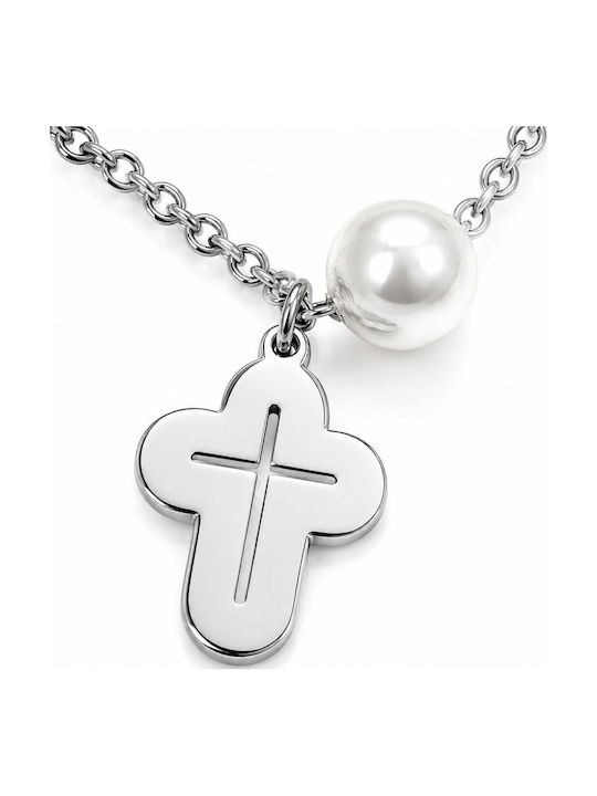 Xryseio Damen Weißgold Kreuz 14K mit Kette