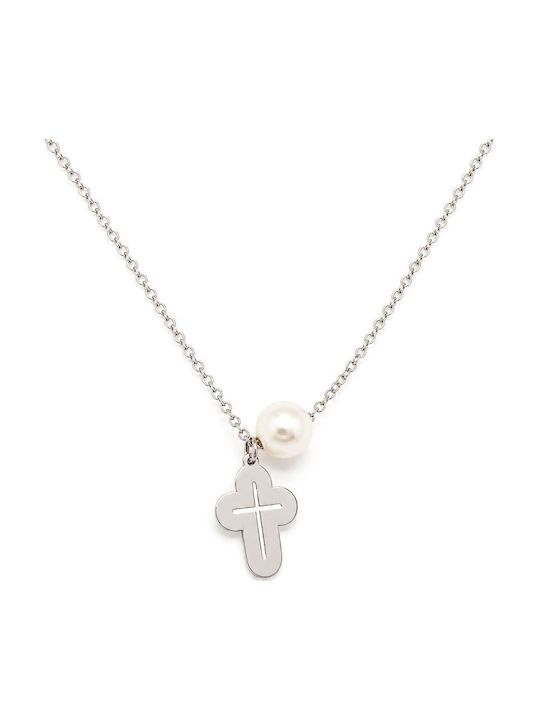 Xryseio Damen Weißgold Kreuz 14K mit Kette