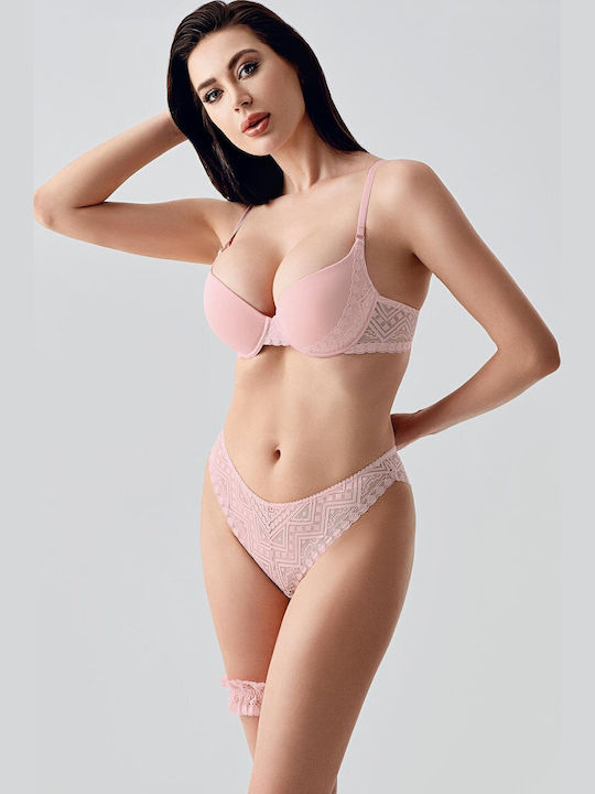 Set De Lenjerie Intimă Cu Dantelă Sutien Cu Slip Roz
