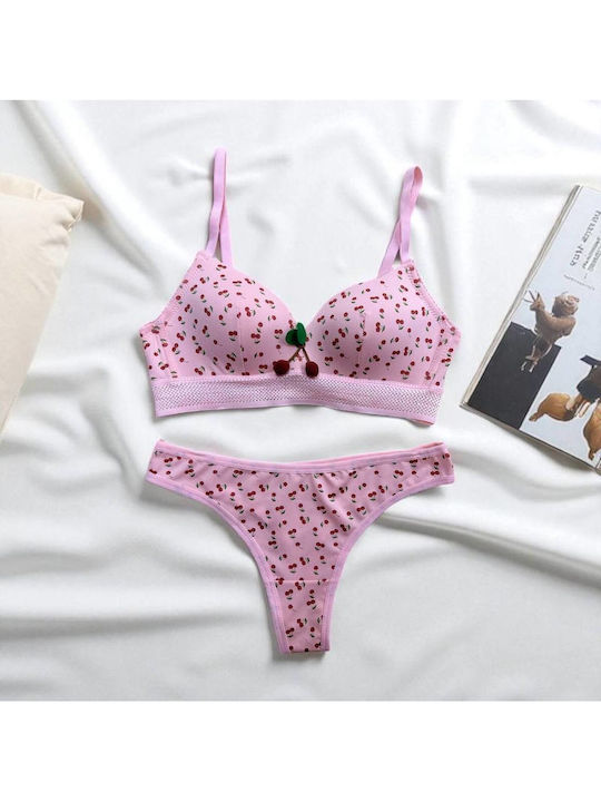 Set Lenjerie Intimă Sutien Cu Slip Roz