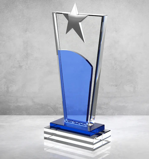Crystal Double Award Transparent & Blue 20mm 12x27cm Code Pb860