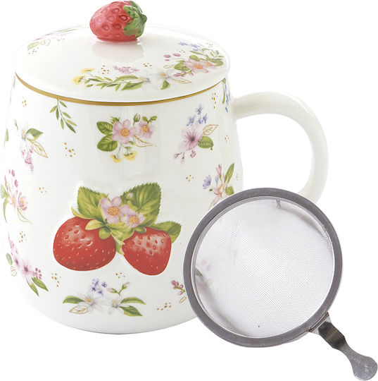 Easylife Fancy Fruit Mug Made of Porcelain With Lid in Various Orange Designs 450ml (Various Designs)