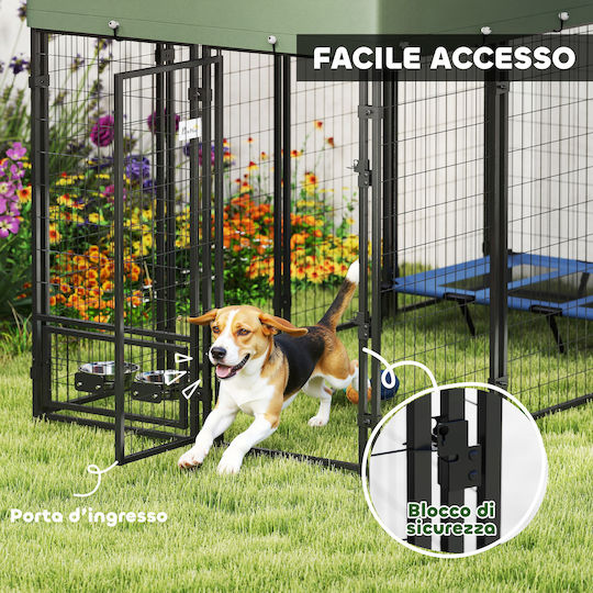 Pawhut Metal Dog House with Door Outdoor Green